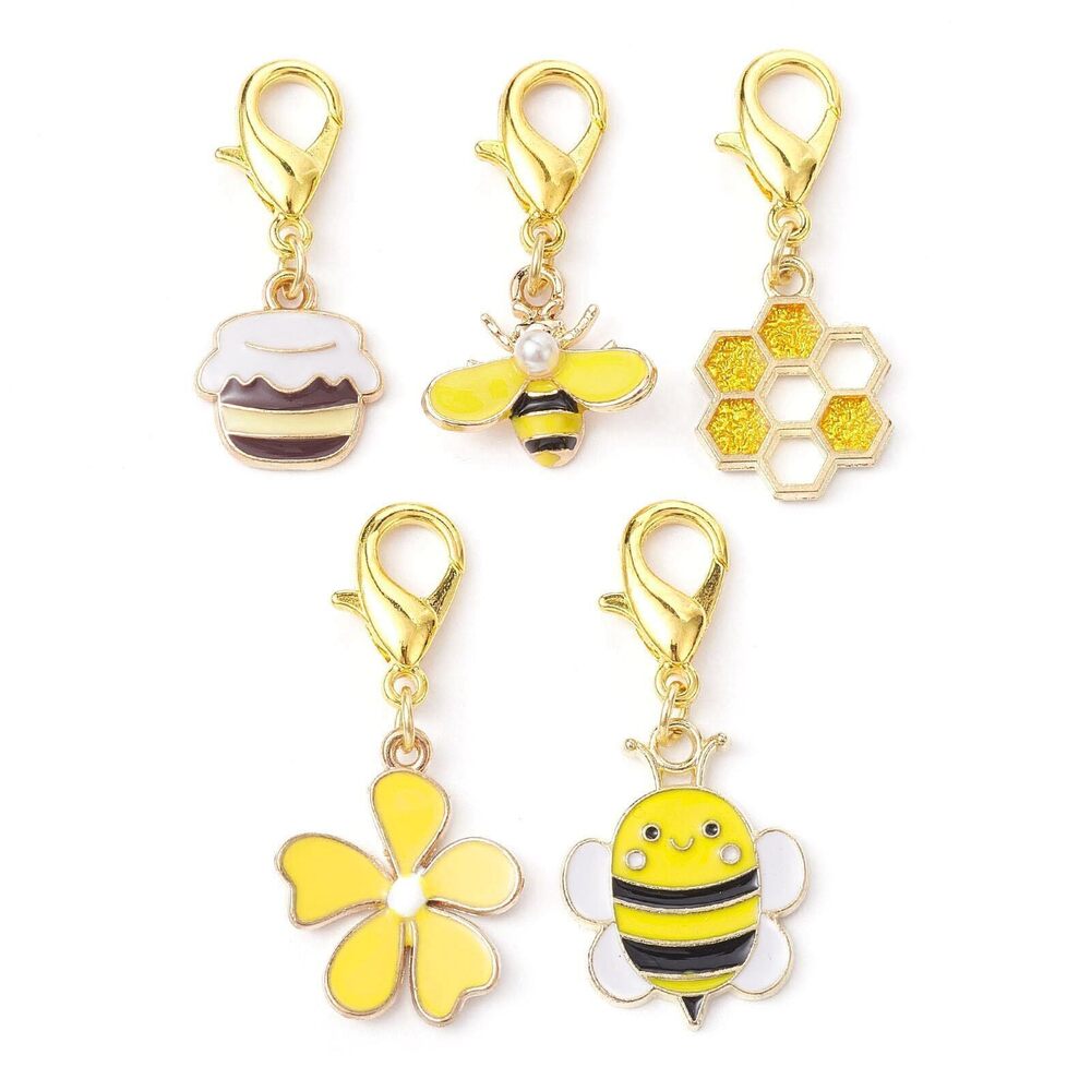1965 50 pcs Bee Theme Enamel Alloy Clip on Charms Heneycomb Honeybee Flower